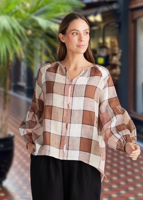 The Shanty Corporation | Salerno Top | Catalan Check | 100% Yarn-dyed Linen